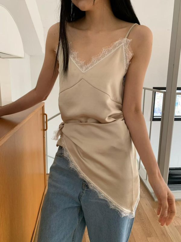 緞面蕾絲背心+絲巾SET 