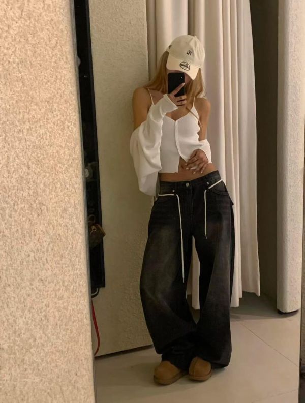 鬆弛感綁繩牛仔褲 