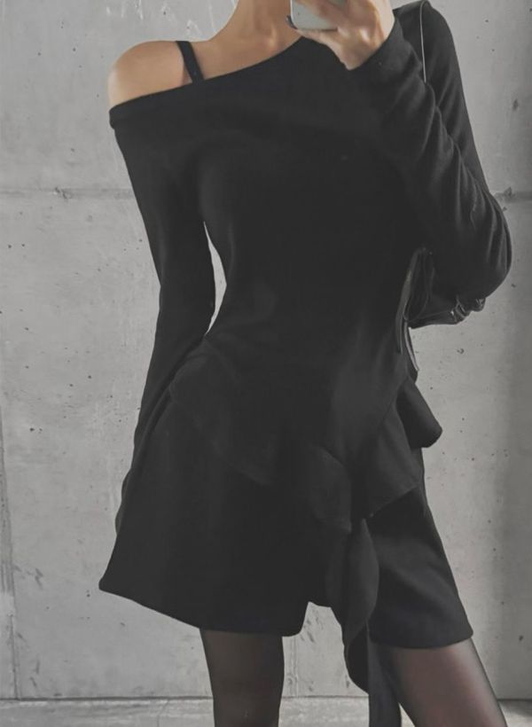 不規則下擺長袖上衣 