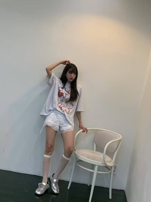 超美蕾絲緞帶短褲 