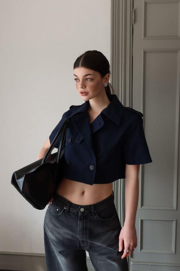 海軍風短版風衣外套 