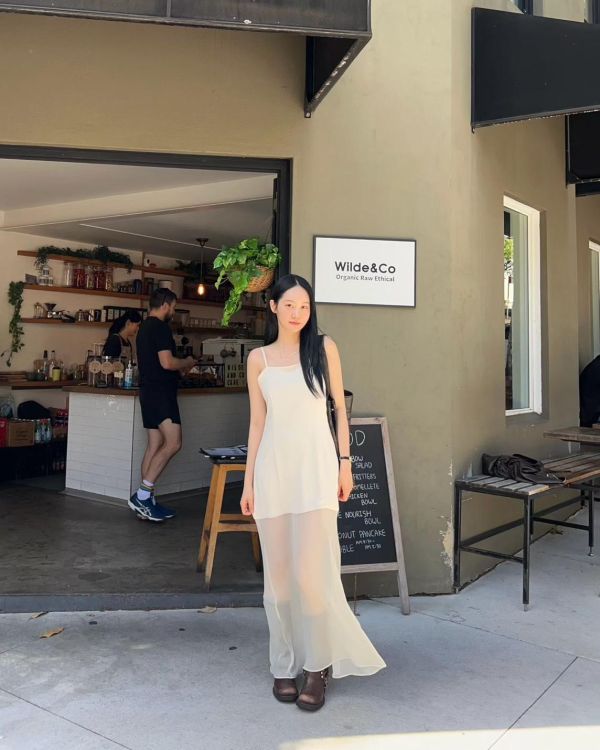 下拼紗細肩長洋 