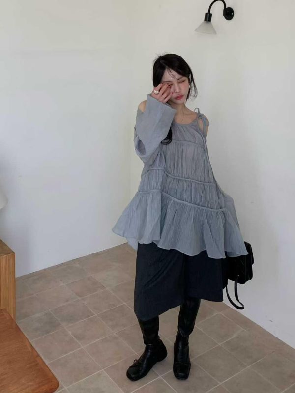 浪漫露肩蛋糕上衣 