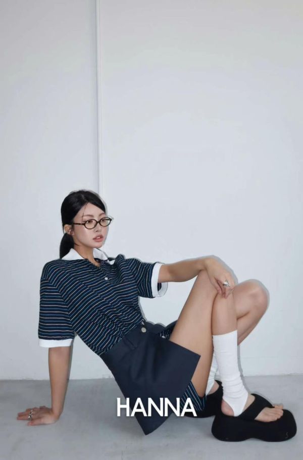 條紋POLO領短褲套裝 