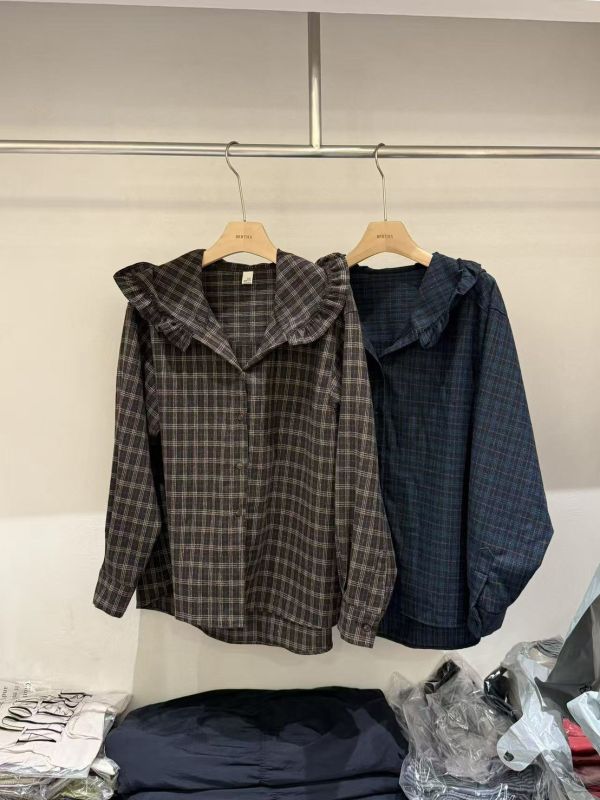 羊毛荷葉連帽格紋外套 