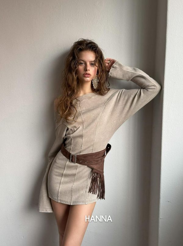 自帶腰身寬領水洗棉洋裝 