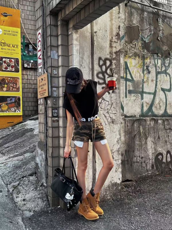 Y2K露口袋迷彩短褲 