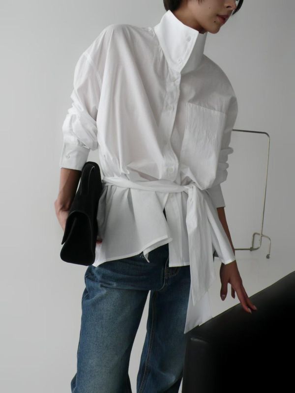 立領綁帶襯衫 