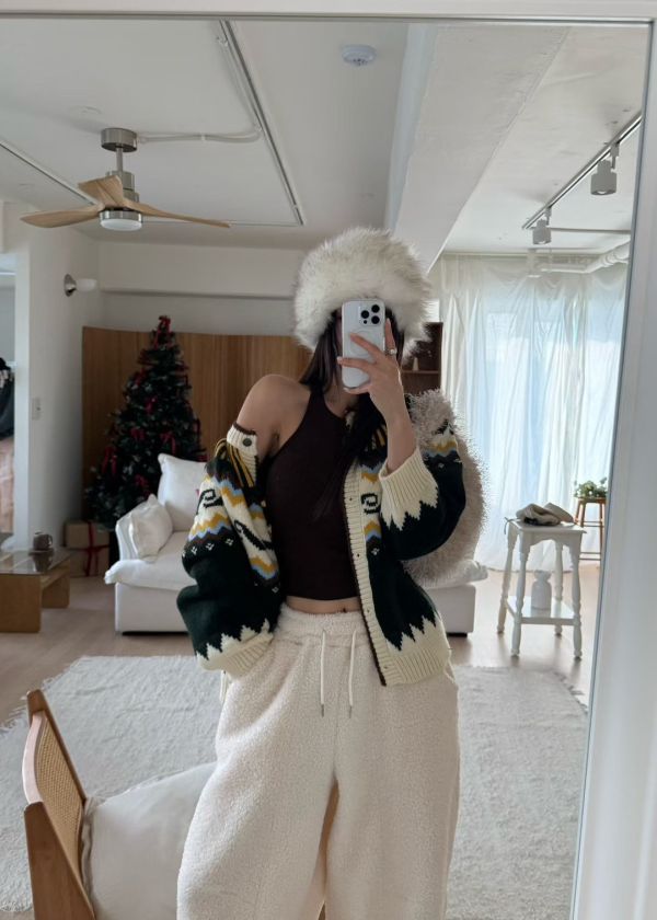 復古撞色針織開襟衫 