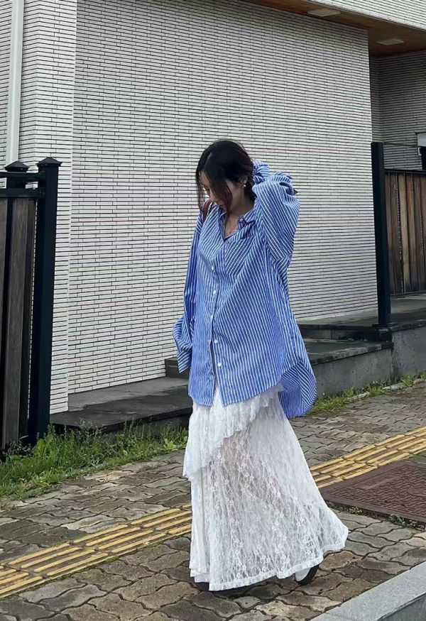 若隱若現透膚高腰蕾絲裙 