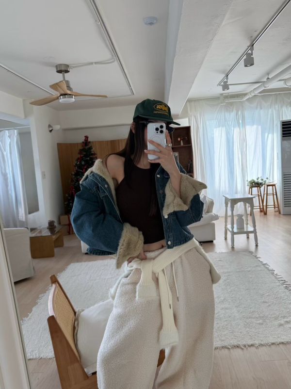 毛絨翻領牛仔外套 