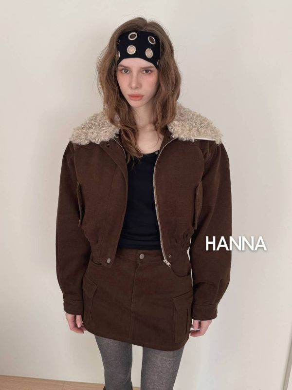 燈芯絨夾棉外套(毛領可拆)+工作褲裙Set 