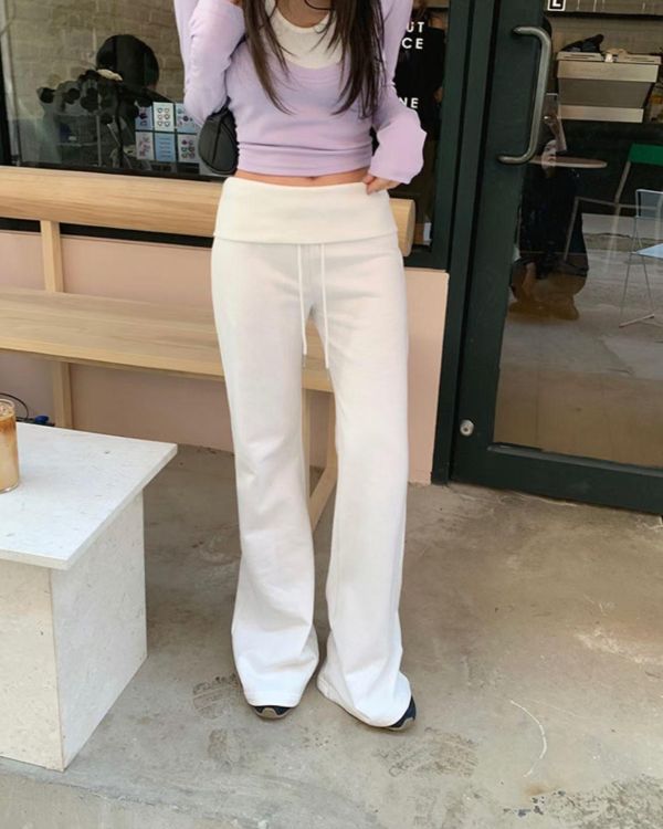 反摺褲頭喇叭神長褲 