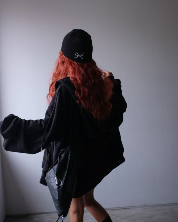 大帽子素面外套/腰帶環鬆緊大口袋短裙 