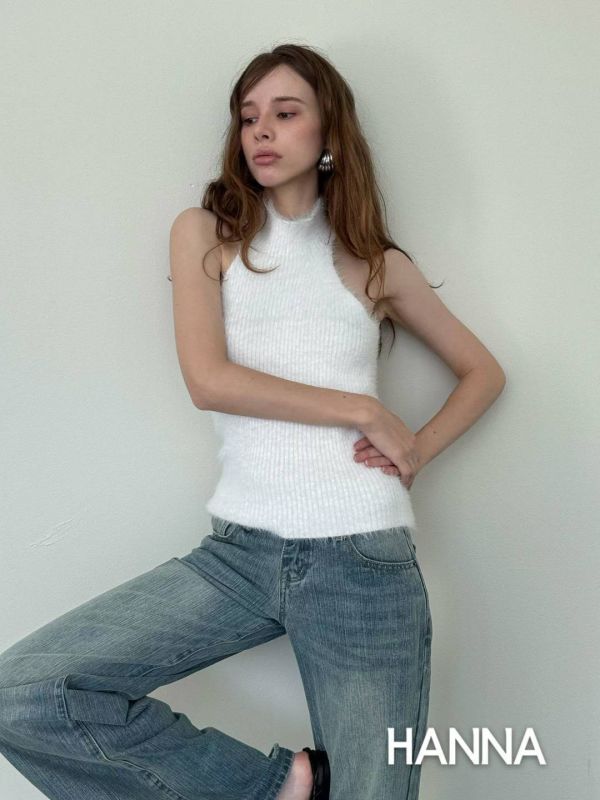 高領削肩針織背心 