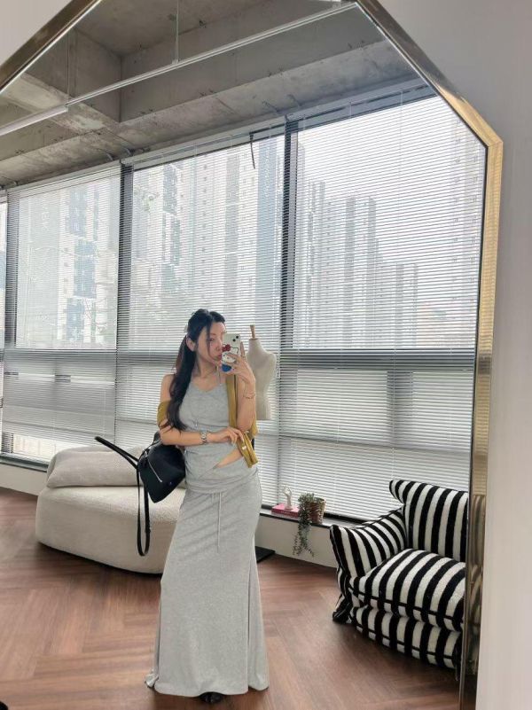 反摺抽繩棉質長裙(春夏款) 