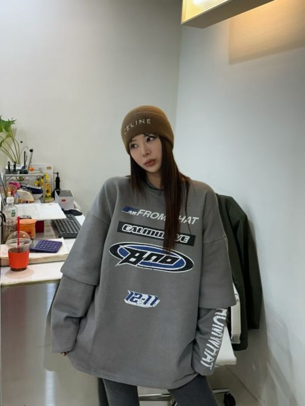 美式字母假兩件上衣 