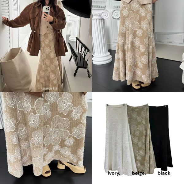 蕾絲花朵刺繡魚尾裙 