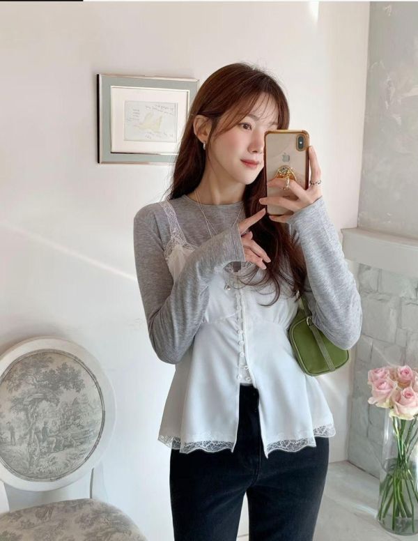 低領蕾絲邊背心 