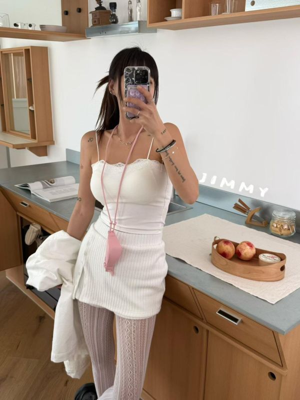 毛料開衩彈性褲裙 