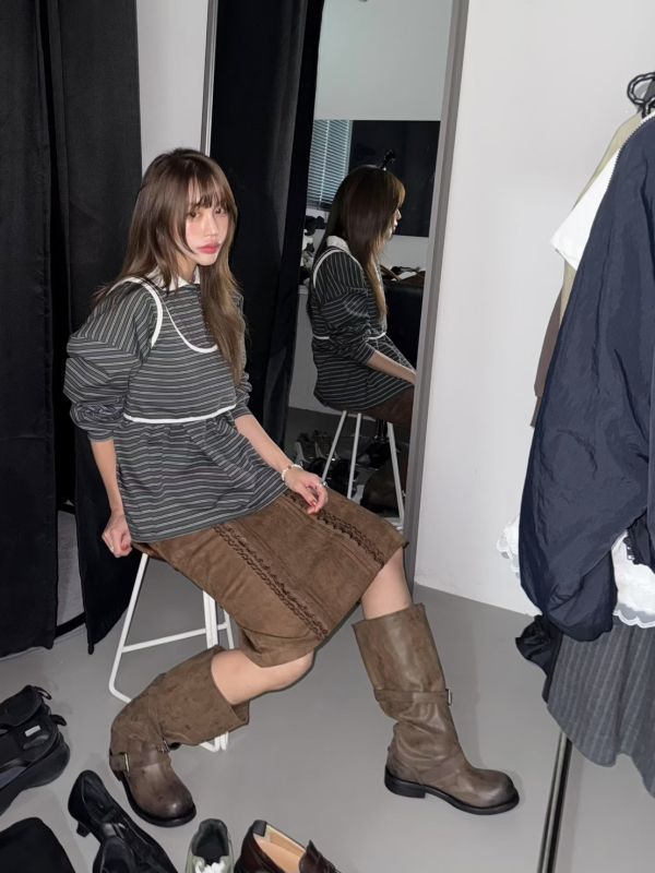 漸層蕾絲中長裙 