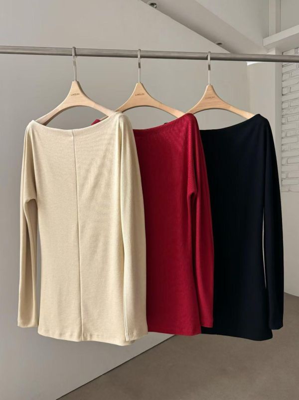 車線剪裁斜肩棉質洋裝 