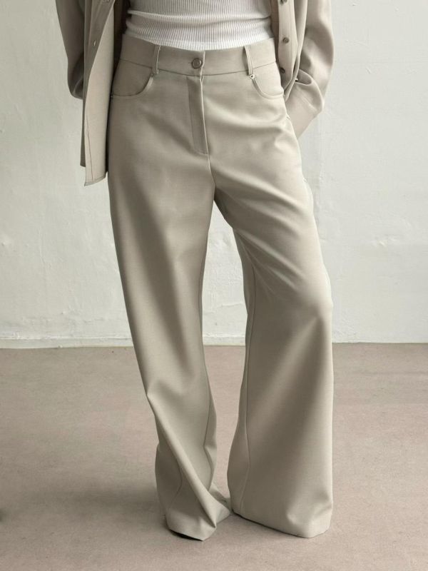 質感不易皺開衩襯衫/鬆弛不易皺直筒小喇叭褲 