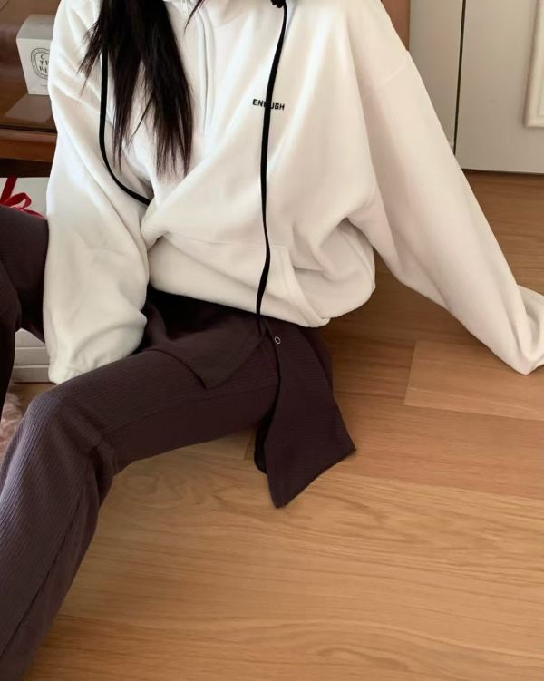 壓扣裙擺針織棉刷毛褲(裙襬可拆) 