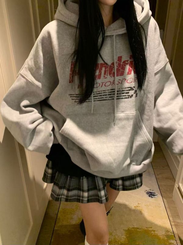 鬆緊腰格紋拼接短裙 