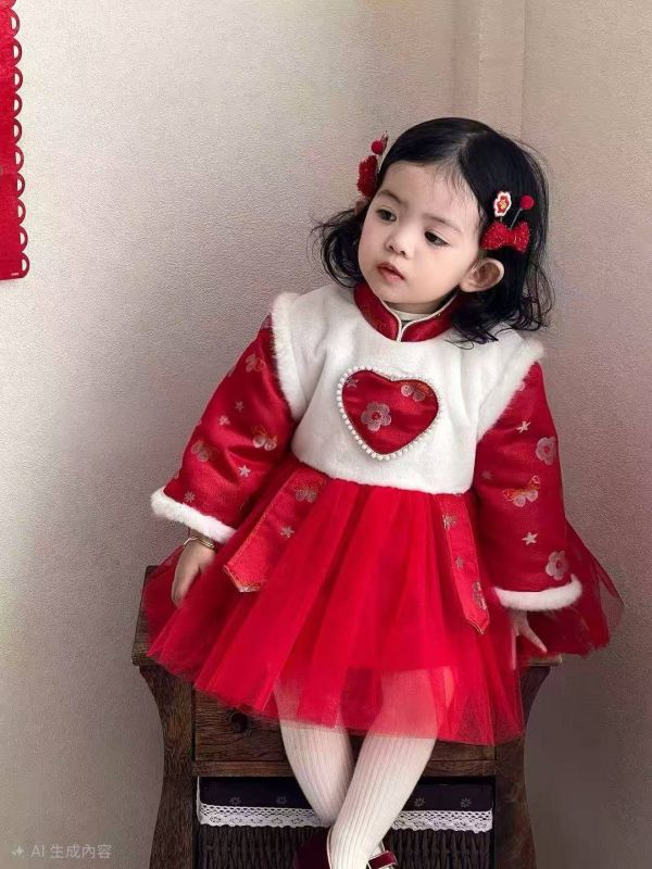 <<80-110>>暖萌毛絨愛心過年洋裝 