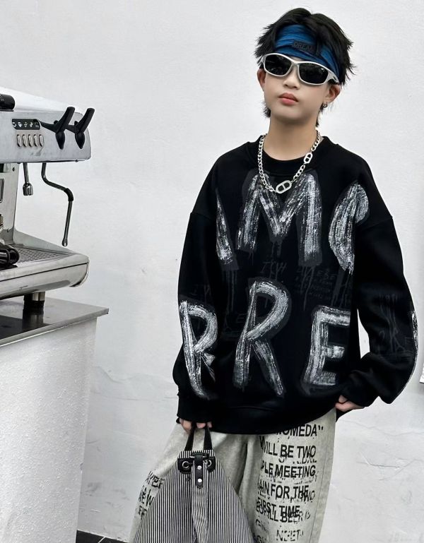 手繪塗鴉潮流加絨上衣 