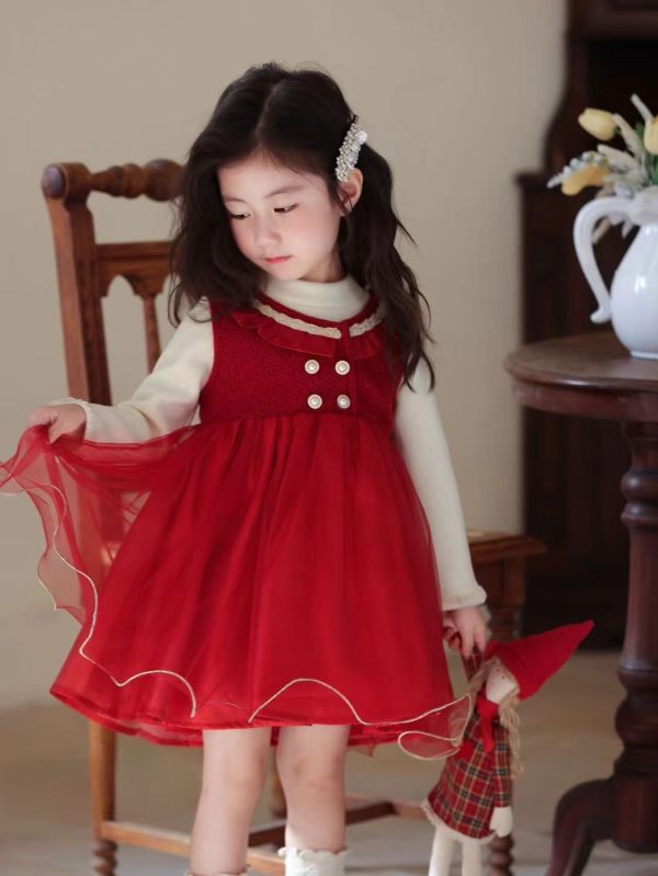 <<90-130>>華麗雙排扣公主加絨套裝 