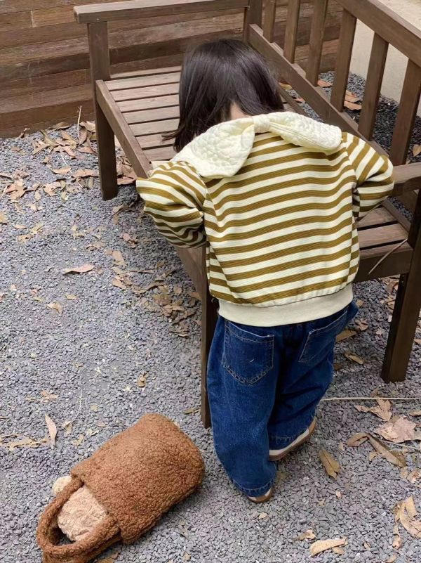 <<90-130>>冬日條紋童話加薄絨外套(2色) 