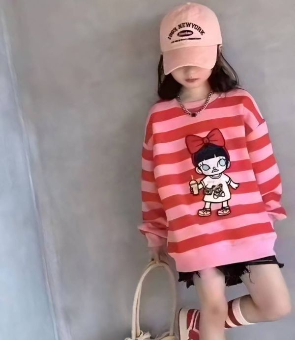 <<130-170>>大蝴蝶結潮萌條紋上衣 