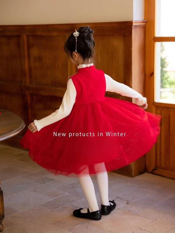 <<110-150>>花韻紅霞中式套裝 童裝禮服,紅色刺繡,復古風童裝,節日穿搭,中式風格,親膚面料,派對童裝,華麗禮服