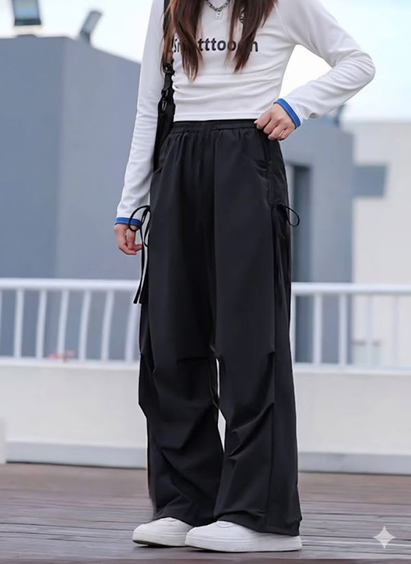 <<140-160>>韓系少女潮感綁帶寬褲(2色) 