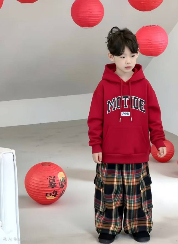 <<120-160>>紅色潮流加絨帽T 