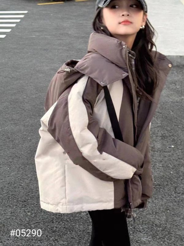 <<110-150>>霧咖潮酷拼接羽絨外套 