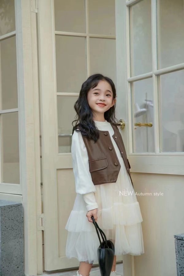 <<110-150>>棕色馬甲夢幻紗裙套裝 