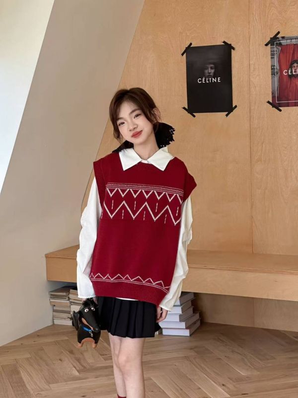 <<130-170>>俏皮學院風套裝(上衣+背心) 