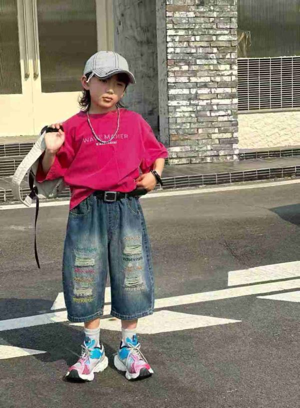 <<130-150>>彩色字母潮流寬褲 