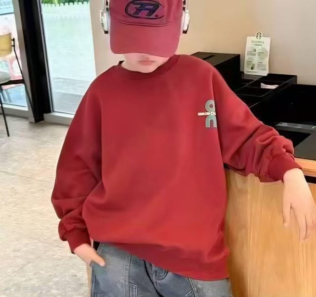 <<140-170>>寬鬆紅色弧線休閒上衣 