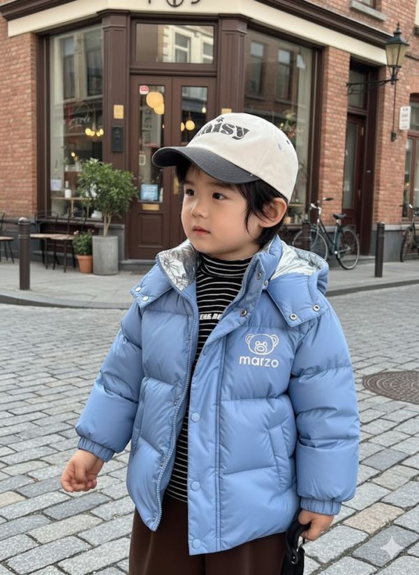 <<90-130>>北極熊寶藍色羽絨外套 