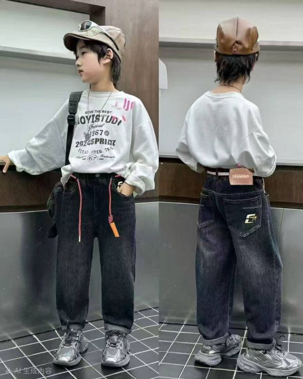 <<120-135>>暗黑水洗寬腿滑板牛仔褲 