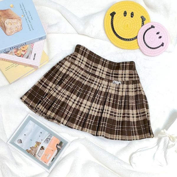 甜蜜格紋加絨百褶裙 