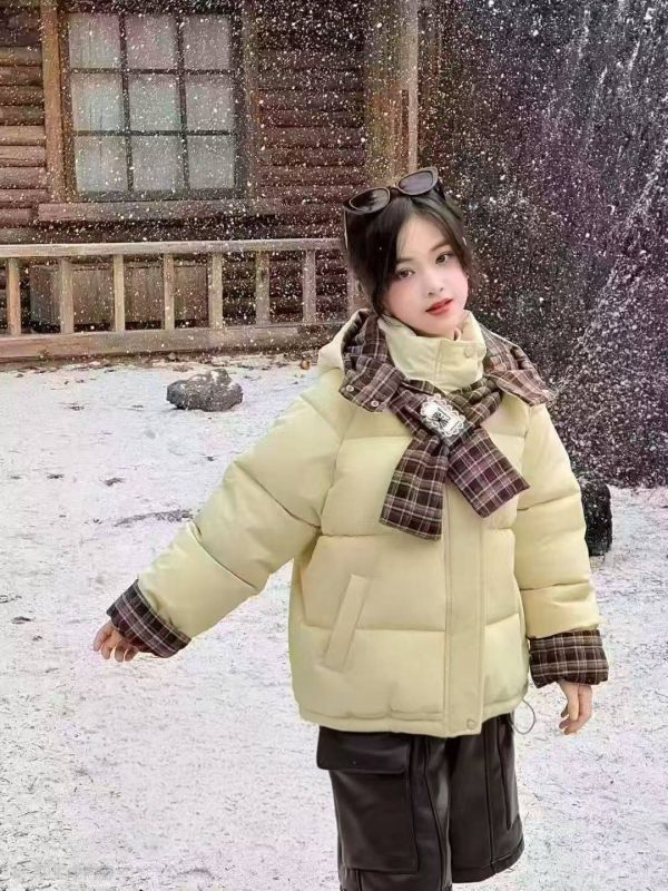 <<120-160>>雪地牛奶糖格紋圍巾皮外套(2色) 