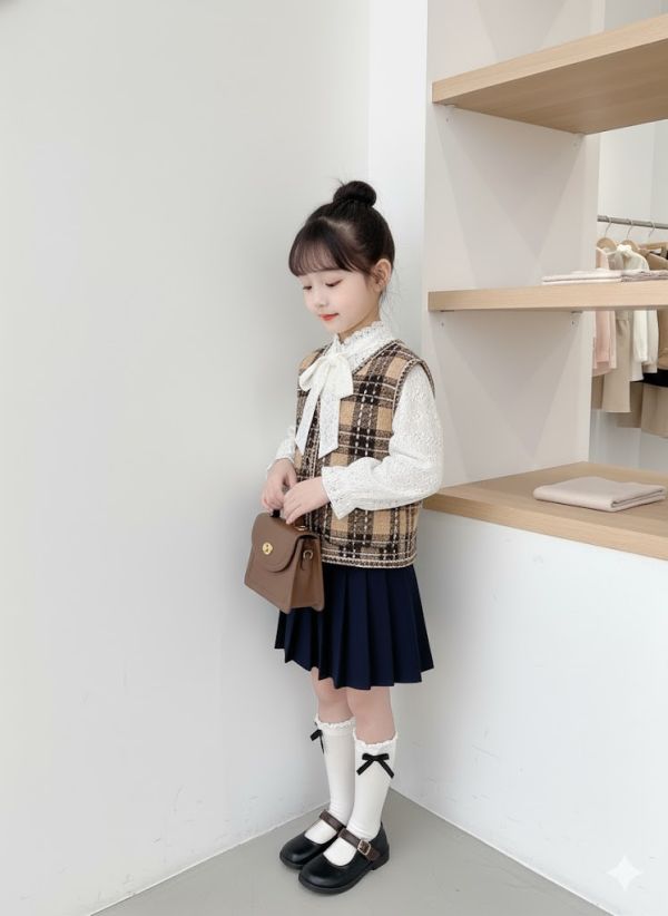 經典格紋小香風背心 小香風格子背心,千鳥格針織外搭,時尚潮流格紋馬甲