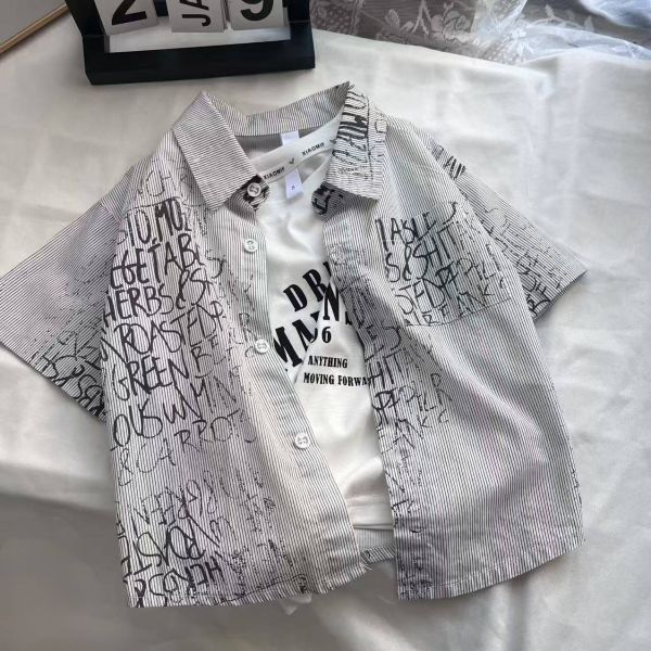 <<90-130>>黑白藝術感兩件套襯衫 