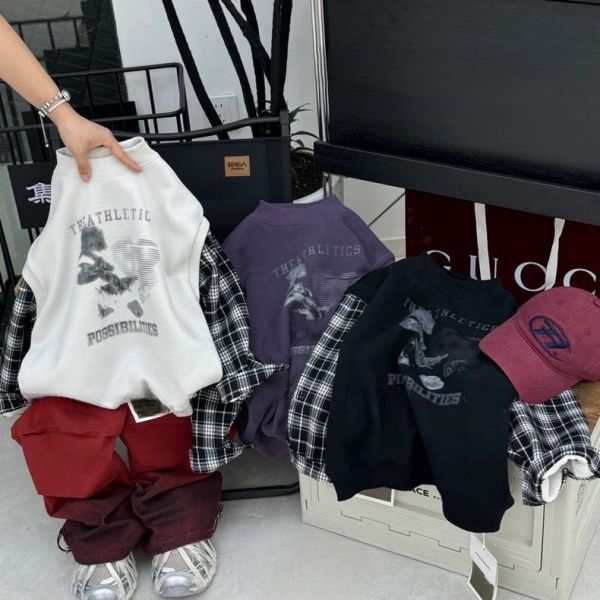 <<110-150>>復古混搭設計感加絨上衣 