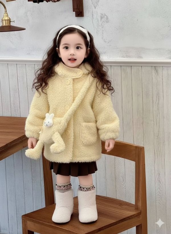 <<90-130>>萌兔包包黃羊絨暖心外套(含包包) 